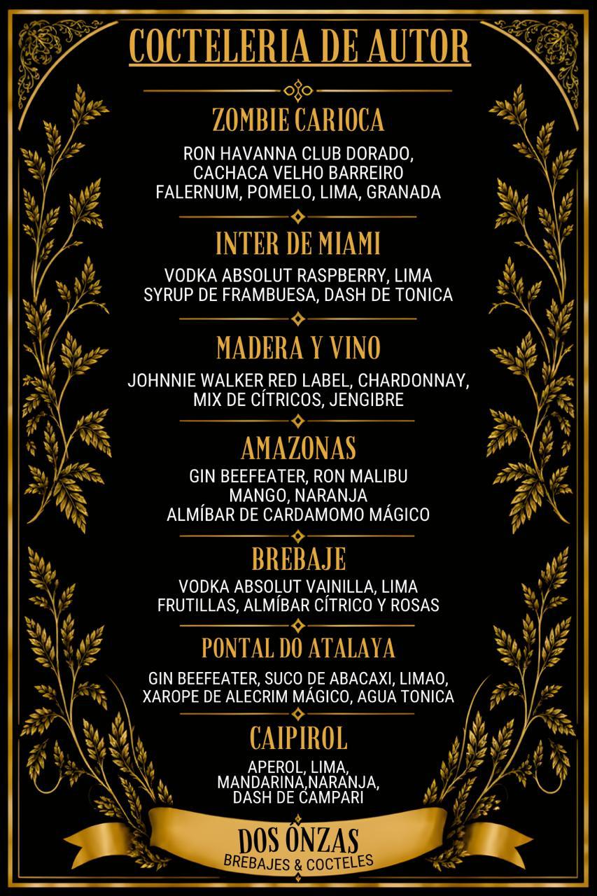 Carta Coctelería de autor de Dos Onzas