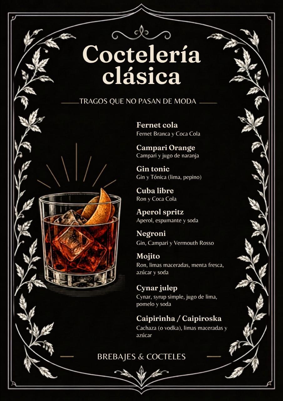 Carta Coctelería clásica de Dos Onzas